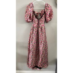 NEW For Love and Lemons Isadora Midi Dress Womens Size S Floral Lace Puff Sleeve